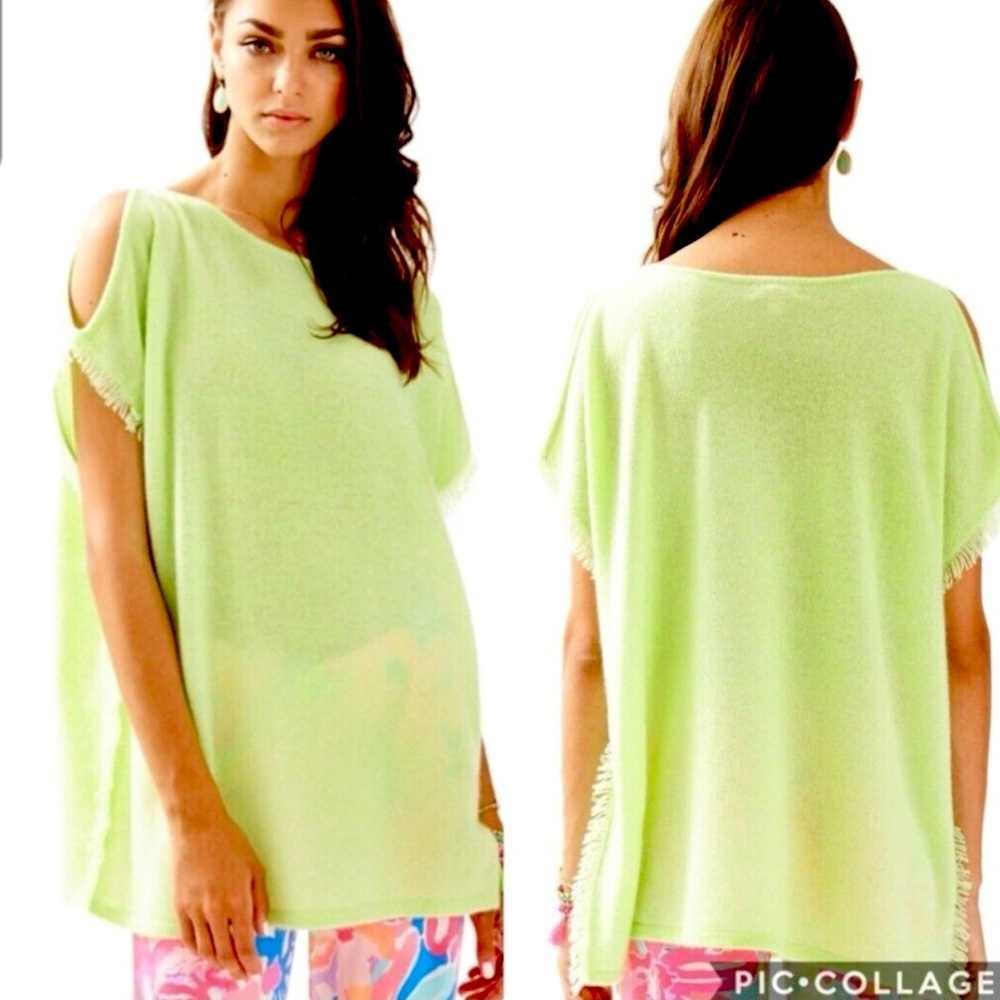 Lilly Pulitzer Sandria Cashmere Fringe Poncho S/M, in Mojito Green
